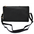 10015- BLACK PU LEATHER TRI POCKET CLUTCH / CROSS BODY BAG